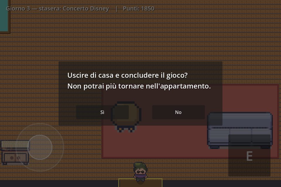 Il dialogo di conferma della porta: uscire di casa e concludere il gioco? Non potrai più tornare nell'appartamento